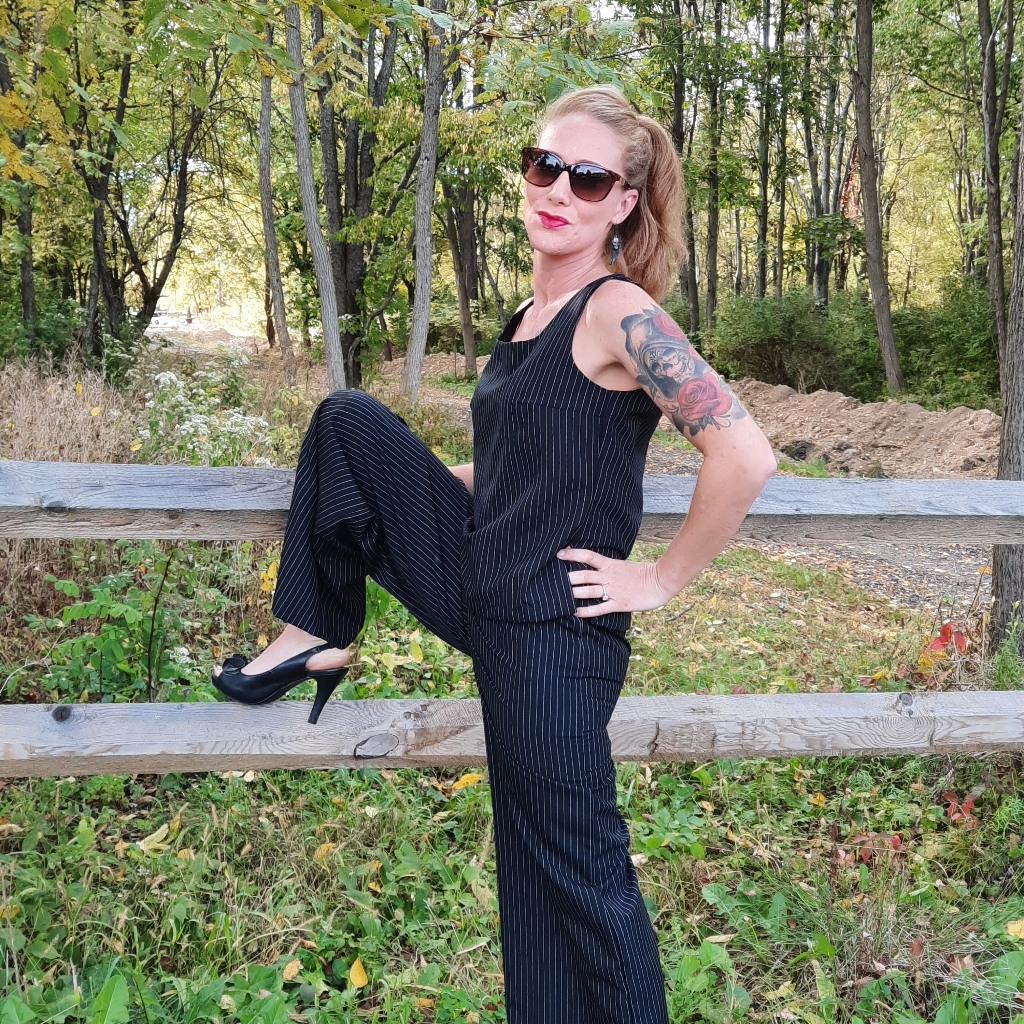 Pinstripe Suit Pants & Top Vintage Poly Fabric